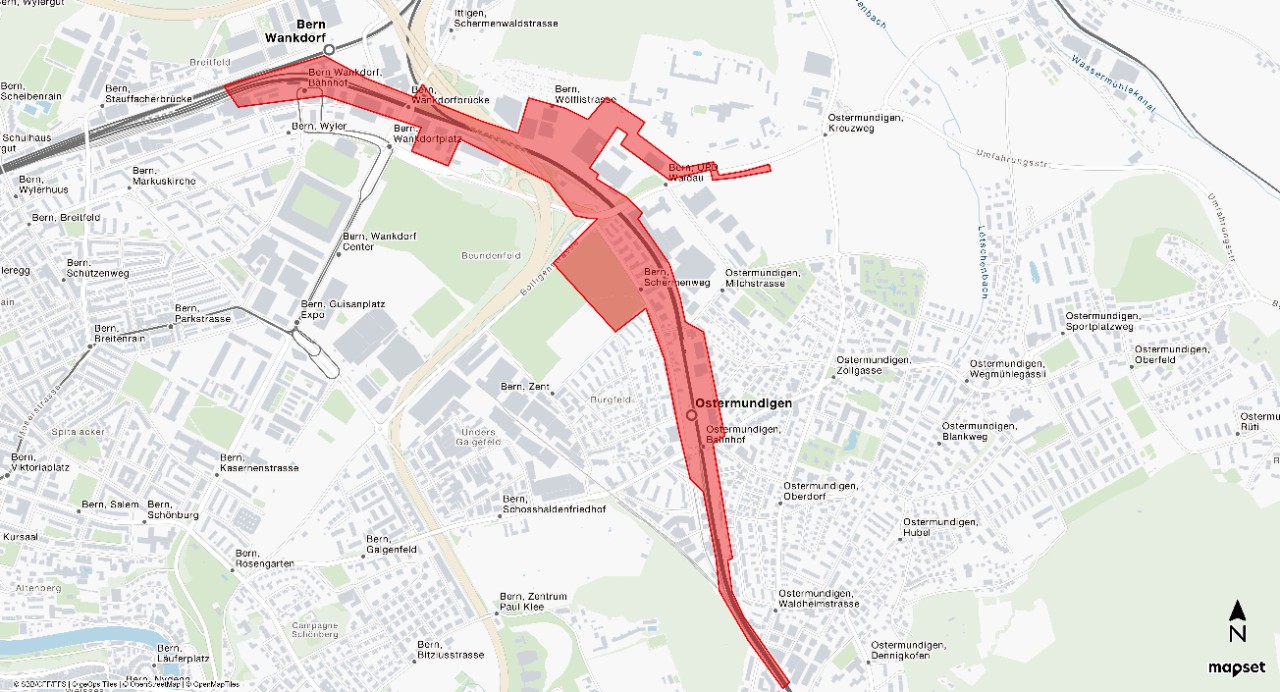 Bauperimeter (rote Fläche)
