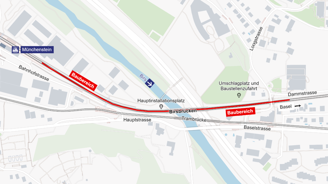 Die Grafik zeig rot markiert den Baubereich, innerhalb welchem Arbeiten für das Projekt stattfinden.