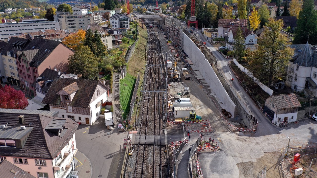 Der Burggraben West im Oktober 2021 ohne Passerelle Schwieri.