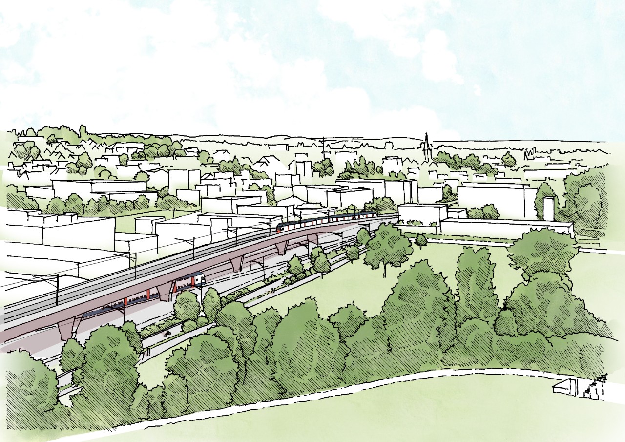 Geplante Bahnbrücke am westlichen Rand der Gemeinde Wallisellen.