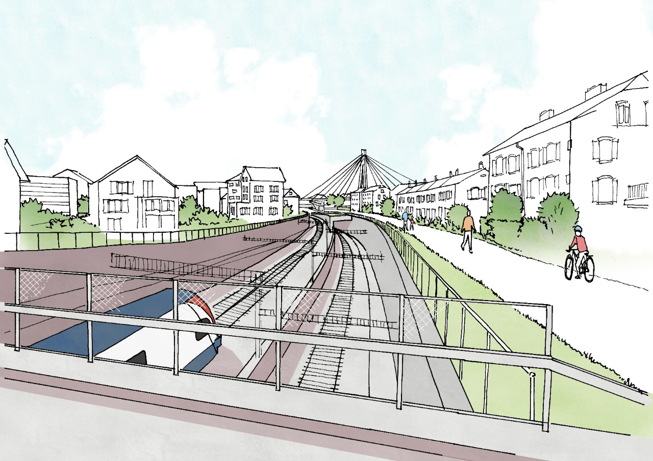 Kurzer Tunnel bei der Storchenbrücke, damit die Schnellzüge Richtung St. Gallen die Gleise unterirdisch queren können. 