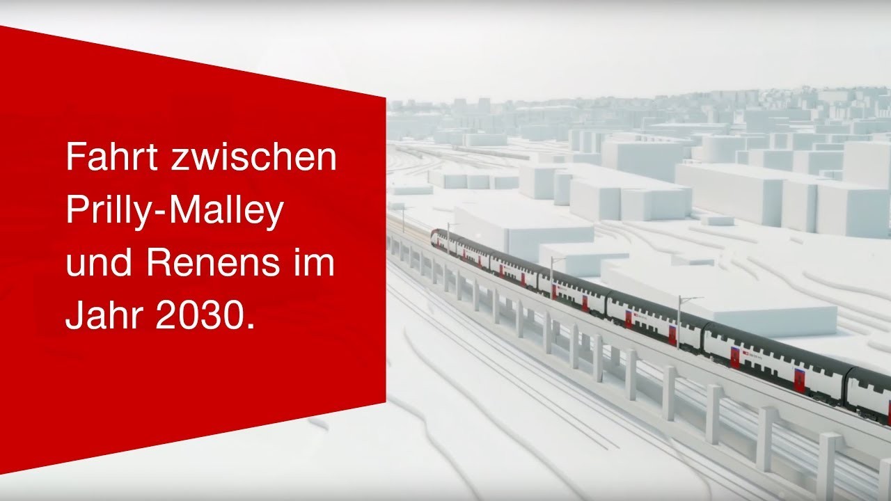 Fahrt zwischen Prilly-Malley und Renens im Jahr 2030.